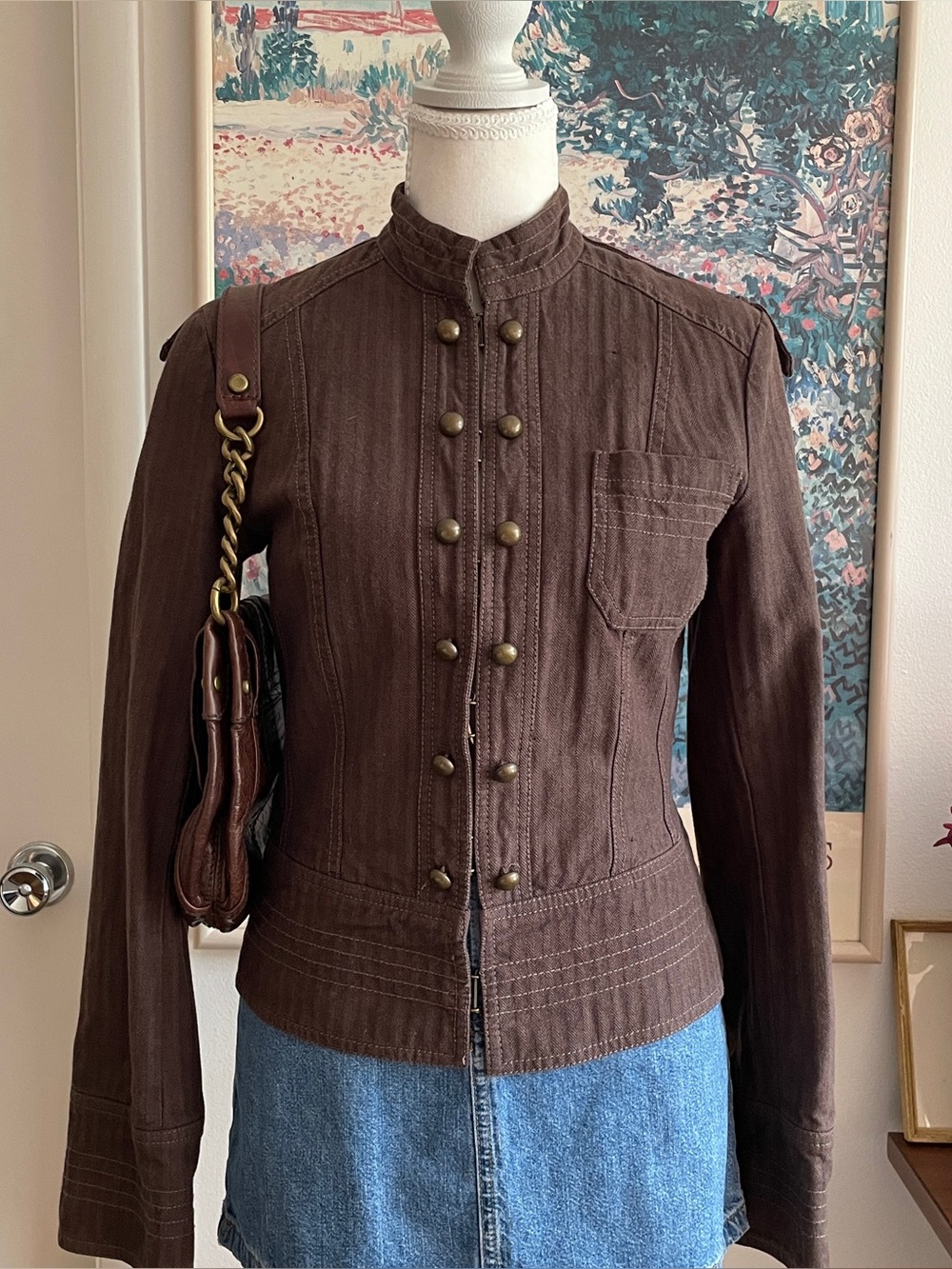 H&M Military Jacket Size Small Chocolate Brown Buttons Downtown Girl Indie Y2K